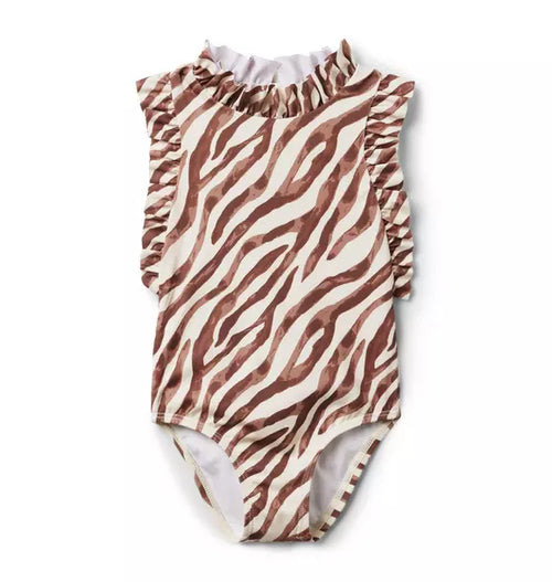 Recycled Zebra Ruffle Swimsuit