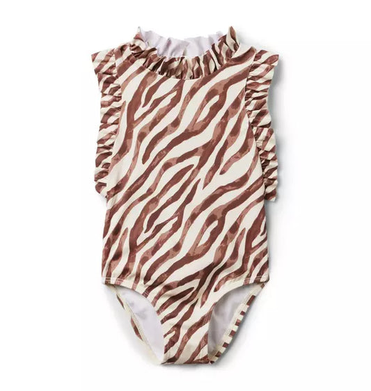Recycled Zebra Ruffle Swimsuit