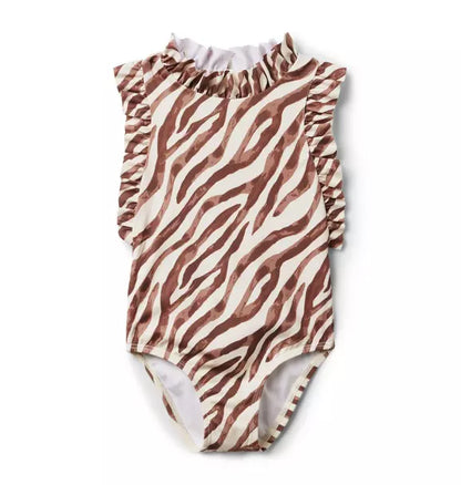 Recycled Zebra Ruffle Swimsuit