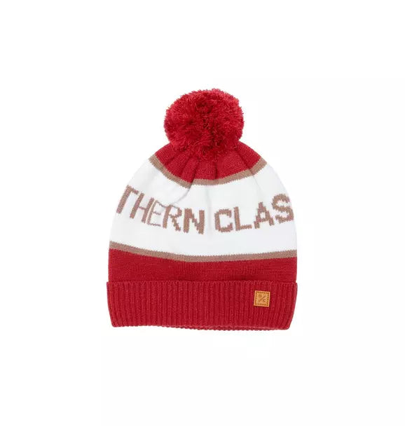Knit Pom Hat in Heritage Red and Winter White