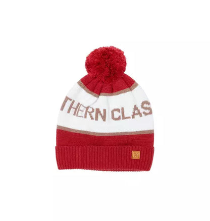 Knit Pom Hat in Heritage Red and Winter White