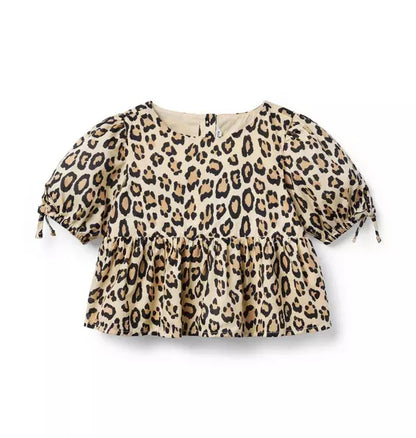 Leopard Puff Sleeve Peplum Top