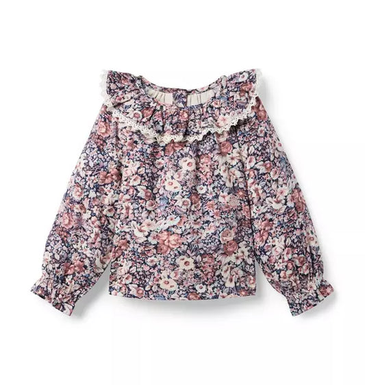 Floral Ruffle Collar Top