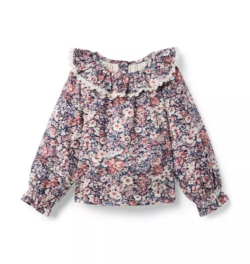 Floral Ruffle Collar Top
