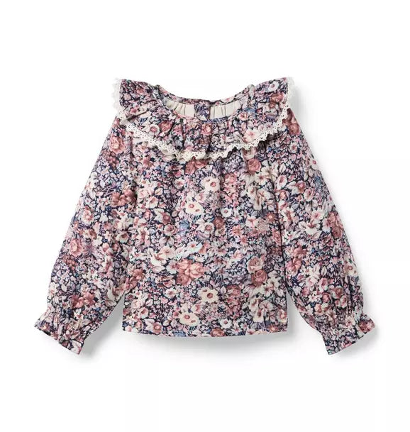 Floral Ruffle Collar Top