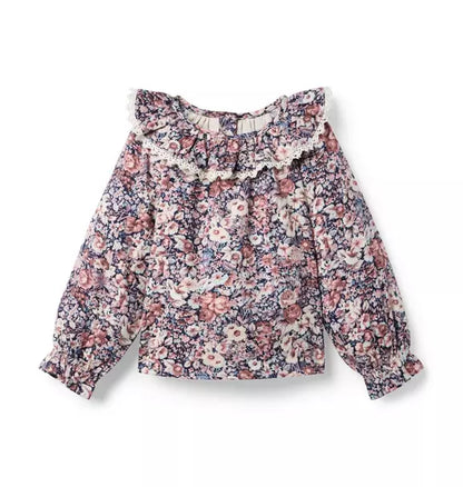 Floral Ruffle Collar Top