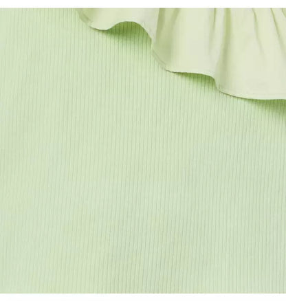 Ribbed Ruffle Shoulder Top