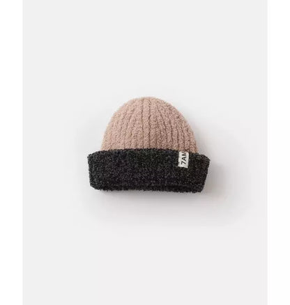 2-Tone Ribbed Beanie Fuzzy - Pecan/Black Melange