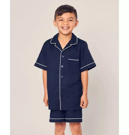 Kid's Twill Short Sleeve Short Pajama Set in Navy