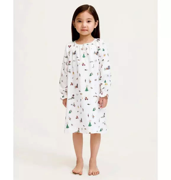 Girl's Twill Delphine Nightgown in Holiday Town