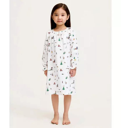 Girl's Twill Delphine Nightgown in Holiday Town
