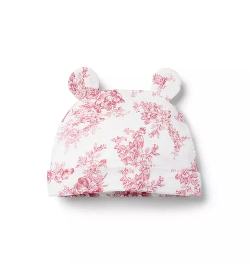 Baby Floral Toile Bear Ear Beanie