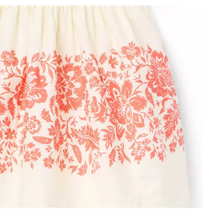 Floral Border Puff Sleeve Dress