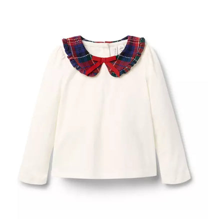Tartan Ruffle Collar Top