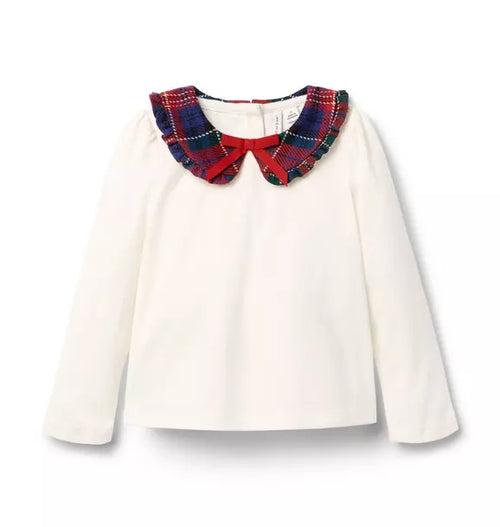 Tartan Ruffle Collar Top