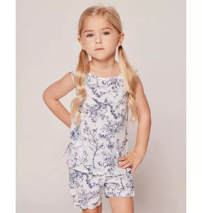 Girl's Twill Amelie Short Set in Blue Timeless Toile