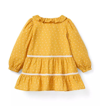 Floral Lace Trim Tiered Dress