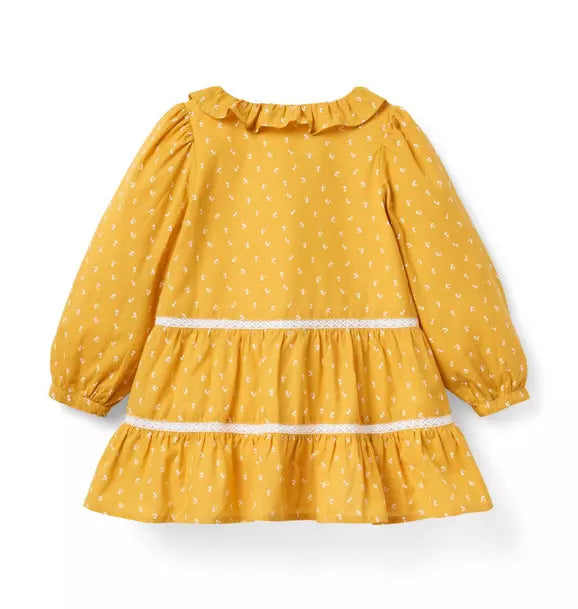 Floral Lace Trim Tiered Dress