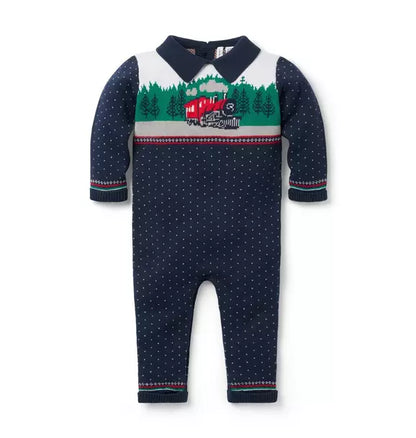 Baby Train Collared One-Piece