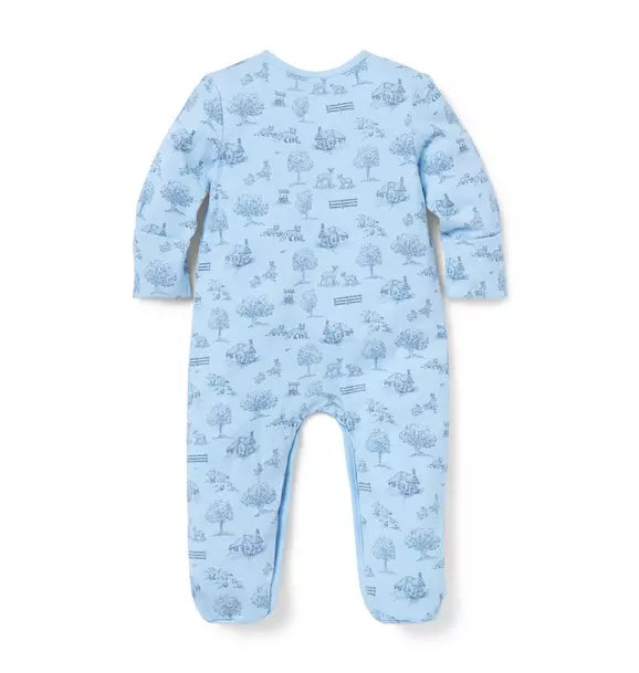Baby Woodland Toile Wrap Footed One-Piece