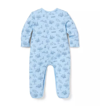 Baby Woodland Toile Wrap Footed One-Piece
