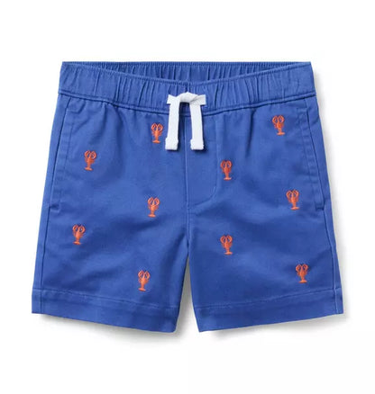 Embroidered Lobster Pull-On Short