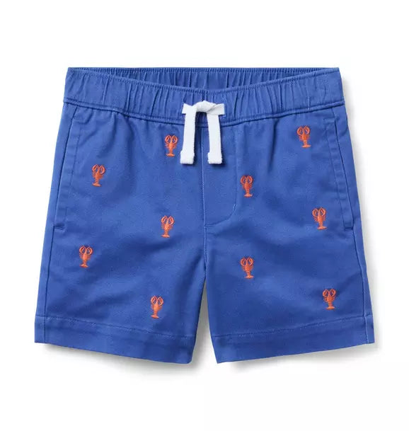 Embroidered Lobster Pull-On Short