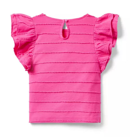 Textured Stripe Ruffle Sleeve Top