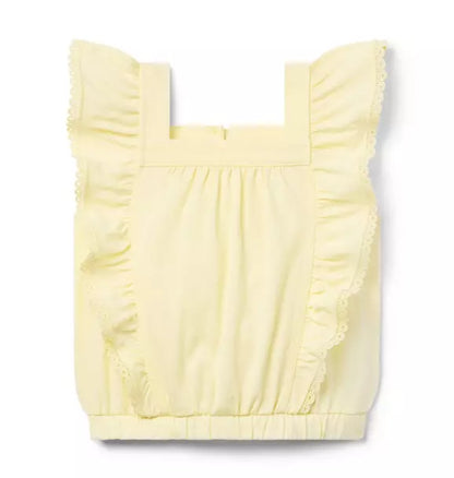 Lace Trim Flutter Sleeve Top