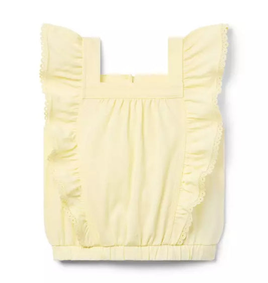 Lace Trim Flutter Sleeve Top