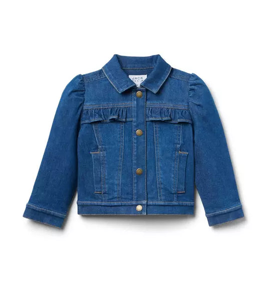 Denim Puff Sleeve Jacket In Medium Wash