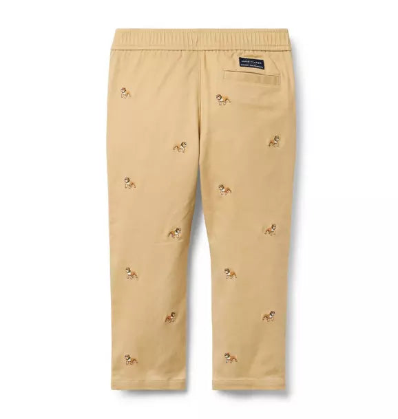 Embroidered Bulldog Twill Jogger