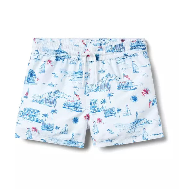 Recycled Americana Toile Swim Trunk