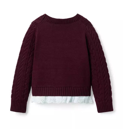 Cable Knit Eyelet Hem Sweater
