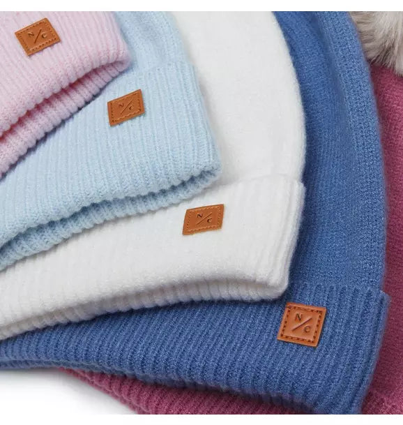 Mountain Blue Knit Winter Hat with Knit Pom