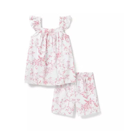 Girl's Twill Clara Short Set in Pink Timeless Toile