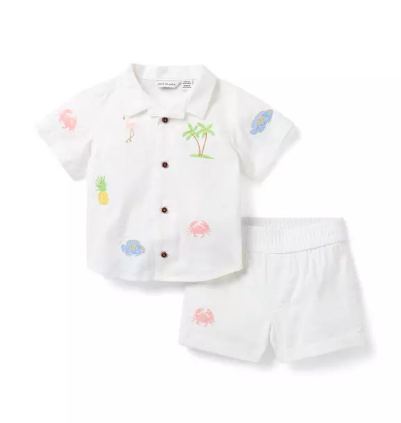 The Embroidered Cabana Matching Baby Set
