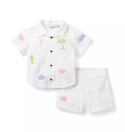 The Embroidered Cabana Matching Baby Set