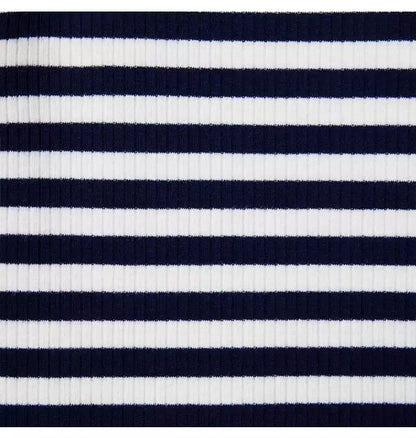 Striped Ribbed Ruffle Shoulder Top