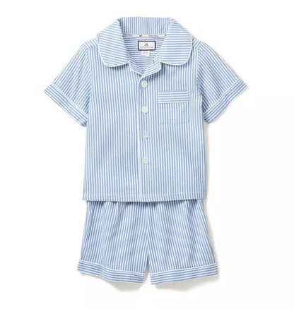Kid's Twill Pajama Short Set in French Blue Seersucker