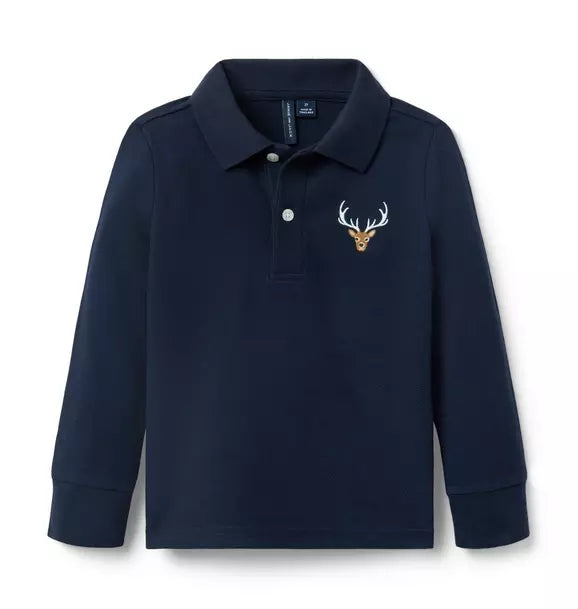 Embroidered Deer Pique Polo