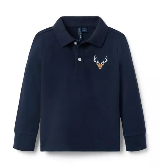 Embroidered Deer Pique Polo