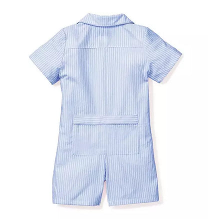 Baby's Twill Summer Romper in French Blue Seersucker