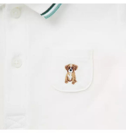 Baby Embroidered Dog Pique Polo Bodysuit