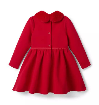 Quilted Faux Fur Collar Dress