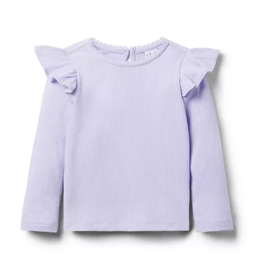 Ribbed Ruffle Shoulder Top