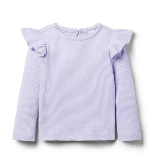 Ribbed Ruffle Shoulder Top