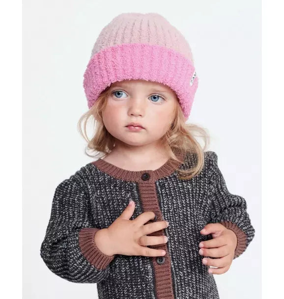 2-Tone Ribbed Beanie Fuzzy - Ash Rose/Vivid Pink