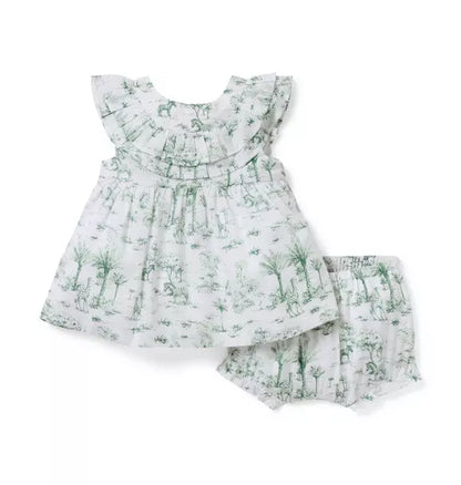 Baby Safari Toile Ruffle Matching Set