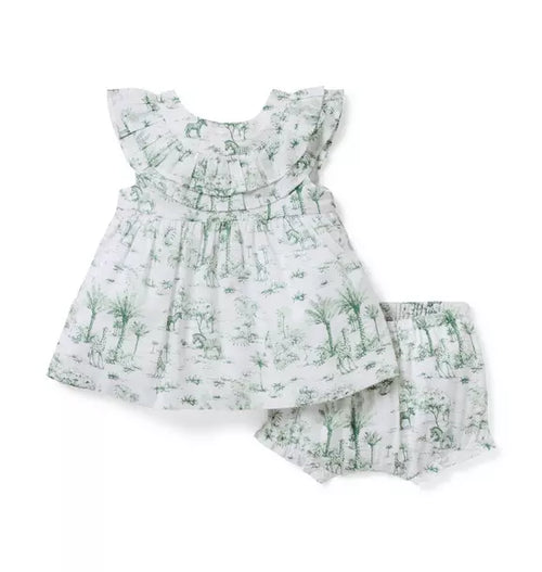 Baby Safari Toile Ruffle Matching Set